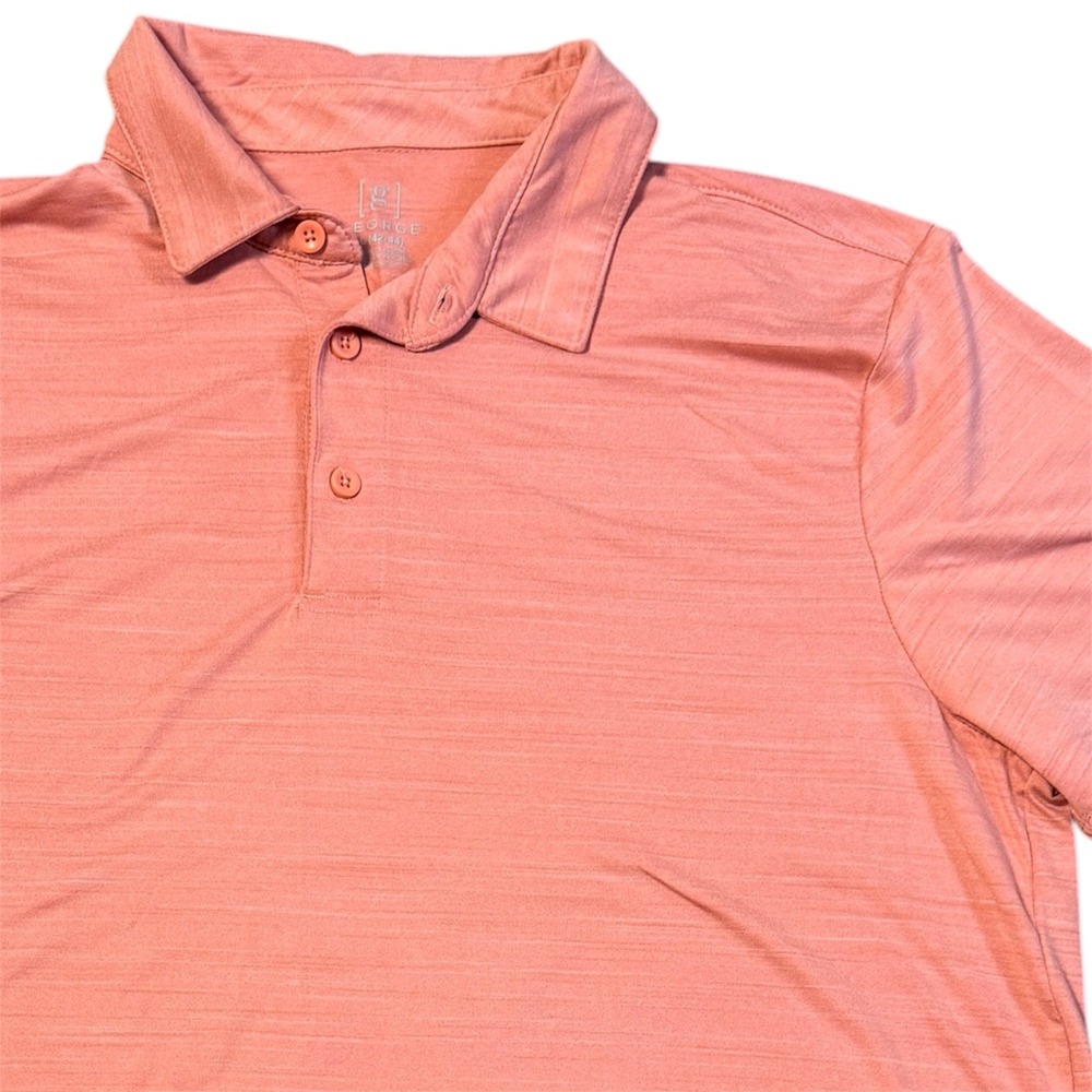 George Mens Short Sleeve Polo Shirt Orange Space Dye Stretch Size Large 42-44